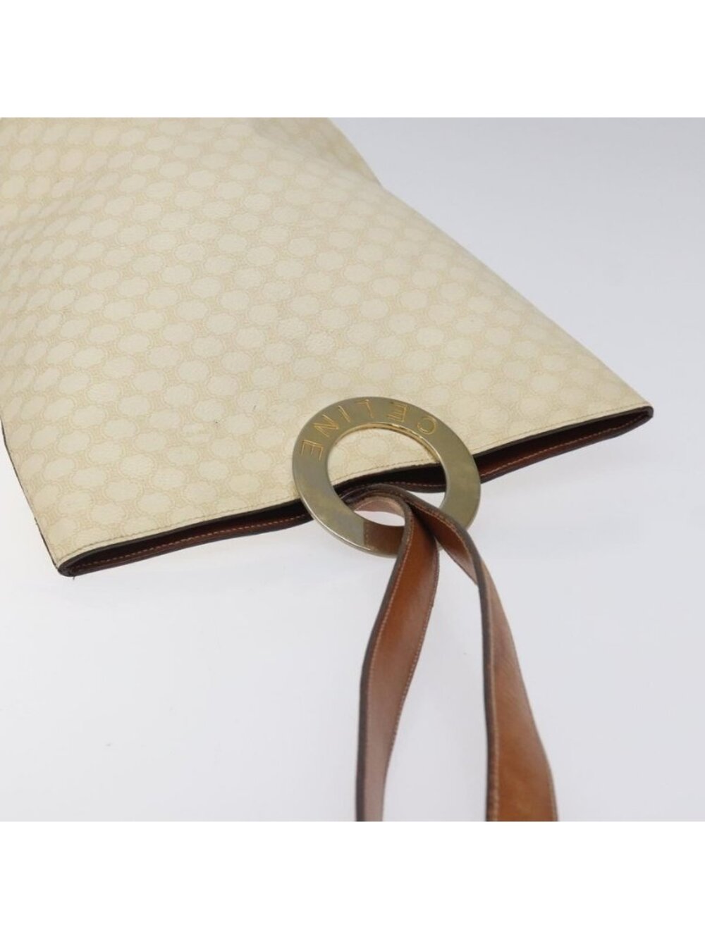 Authentic CELINE Macadam Canvas Circle Shoulder Bag PVC Leather White - Picture 13 of 16